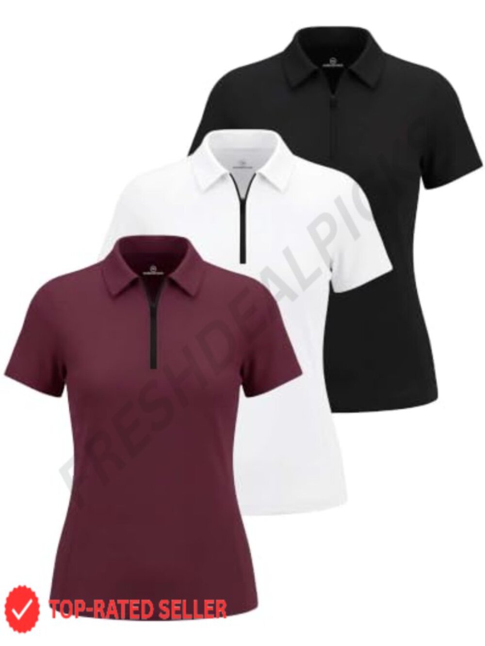 3 Pack Women's Dry Fit Golf Polo Shirts Quarter Zip Short Sleeve